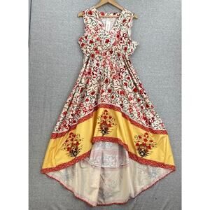 OC Order Plus Dress Womens Large Red Yellow Floral Hi Low Sleeveless V Neck